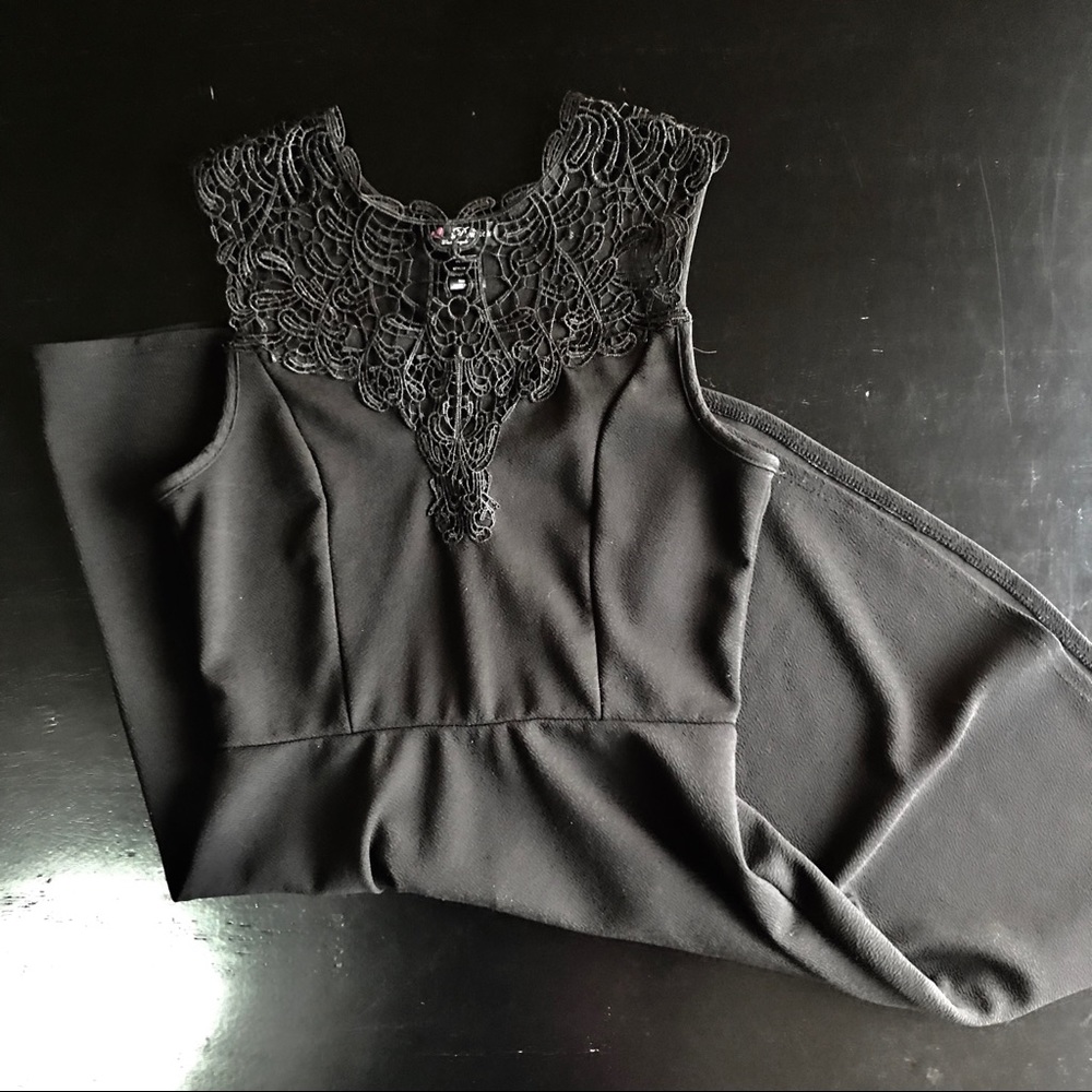 Black Fit & Flare Dress with Lace Neck